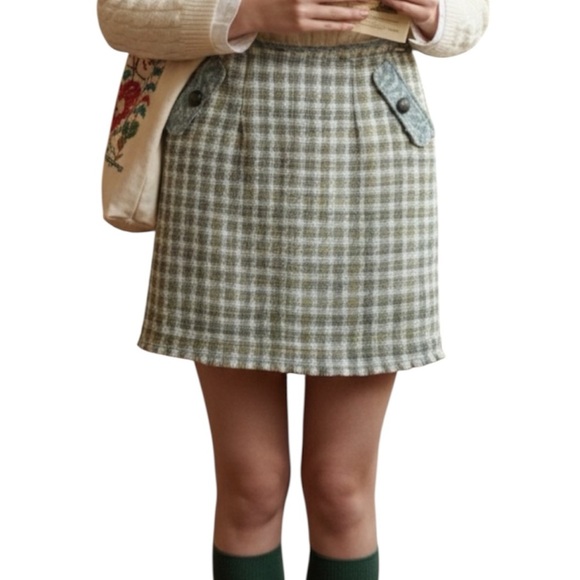 NTS Dresses & Skirts - NWT NTS Sz 8 Tweed Houndstooth Lined Mini Skirt Pockets Blue Ivory Yellow